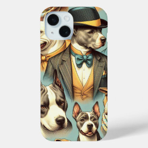 Funda Para iPhone 15 Vintage American Pit Bull Terrier Ilustracion
