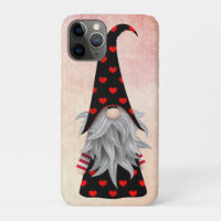 Vintage Black and Red Gnome con corazones Watercol