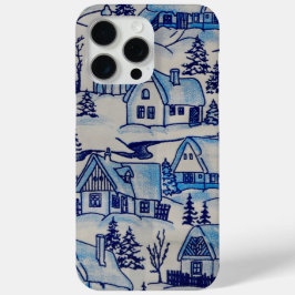 Funda Para iPhone 15 Pro Max Vintage Blue Navidades Holiday Village