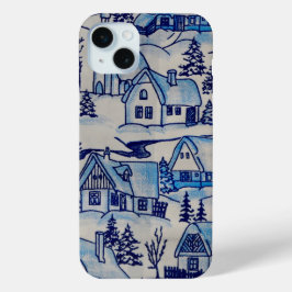 Funda Para iPhone 15 Mini Vintage Blue Navidades Holiday Village
