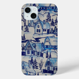 Funda Para iPhone 15 Mini Vintage Blue Navidades Holiday Village