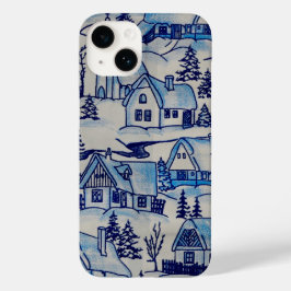Funda Para iPhone 14 De Case-Mate Vintage Blue Navidades Holiday Village