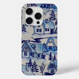 Funda Para iPhone 15 Pro Vintage Blue Navidades Holiday Village