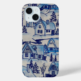 Funda Para iPhone 15 Vintage Blue Navidades Holiday Village