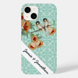 title_seo2 Vintage Cherry Blossom Love Bird Peach Mint