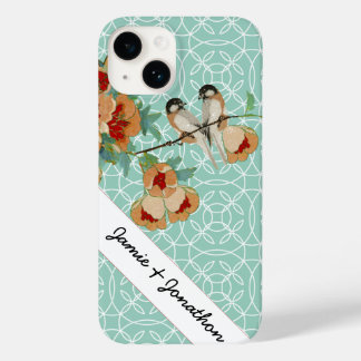 title_seo2 Vintage Cherry Blossom Love Bird Peach Mint