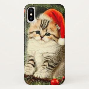 Funda Para iPhone X Vintage Christmas Kitten