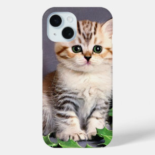 Funda Para iPhone 15 Vintage Christmas Kitten and Holly