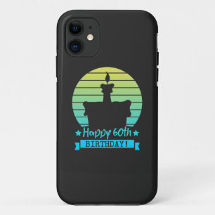 Funda Para iPhone 11 Vintage Colorful Happy 60 cumpleaños Cake