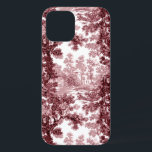 Funda Para iPhone 12 Vintage Cottage Paisaje Toile-Pink & White<br><div class="desc">Clásico paisaje vintage de estilo toile de jouy con una casa de campo rústica y un puente en un claro enmarcado por un bosque de árboles en tonos claros y rosa oscuro sobre fondo blanco. El patrón no tiene fisuras y puede ampliarse o reducirse.</div>