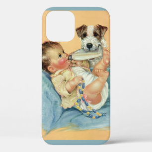 title_seo2 Vintage Cute Baby Boy con botella y cachorro