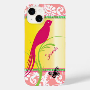 Funda Para iPhone 14 De Case-Mate Vintage Damask Pink Swallow Bird Butfly