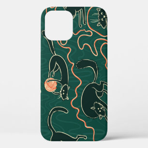 Funda Para iPhone 12 Vintage de gatos: Patrón sin soldadura de garabato