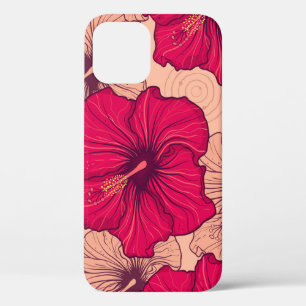 Funda Para iPhone 12 Vintage de las flores de hibiscus dibujadas a mano