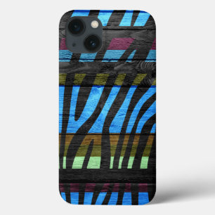 Funda Para iPhone 13 Vintage de madera retro de cebra