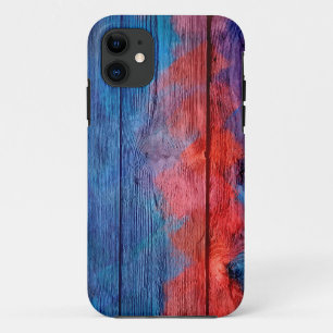 Funda Para iPhone 11 Vintage de madera roja y azul