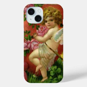 Funda Para iPhone 15 Vintage Día de San Valentín Angels Rosa de corazón