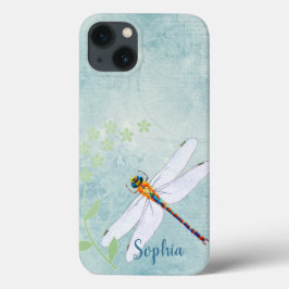 Funda Para iPhone 13 Vintage Dragonfly on Faded Floral Background
