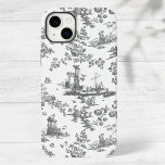 Funda Para iPhone 14 Plus De Case-Mate Vintage English Floral Toile de Jouy-Gray<br><div class="desc">Hermoso patrón de tela de jouy sin costura,  adaptado a un diseño inglés grabado por John Munns cerca de los años 1770,  con ruinas clásicas,  puerto marítimo,  pastor y guirnaldas florales. Gris sobre fondo blanco.</div>