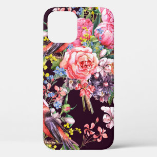 Funda Para iPhone 12 Vintage floral fondo acuático sin foco con