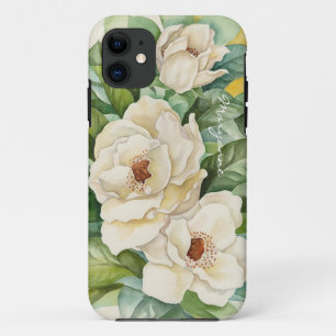 Funda Para iPhone 11 Vintage Floral Magnolia Blanco Añadir nombre acua