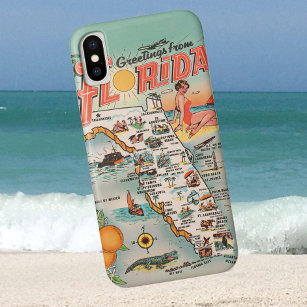 Funda Para iPhone X Vintage Florida map greetings (Saludos del mapa de