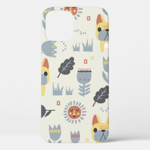 Funda Para iPhone 12 vintage French bulldog and Scandinavian flower ill