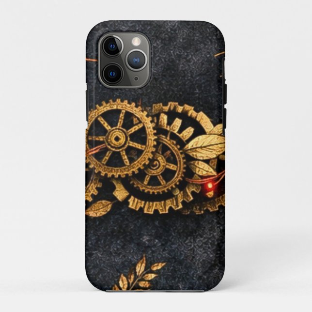 Funda De Case-Mate Para iPhone Vintage Gold Gears & Red Neon Mythic Cyberpunk  (Reverso)