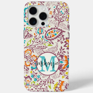Funda Para iPhone 15 Pro Max Vintage Green Ivory Plum Damask Personaliza el iPh