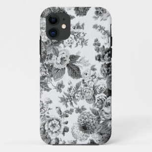 Funda Para iPhone 11 Vintage gris negro y blanco Toile floral No.3 del