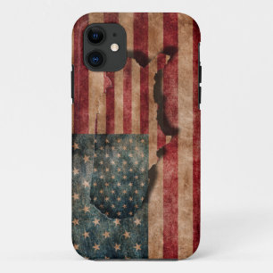 Funda Para iPhone 11 Vintage Grunge USA Stars & Stripes Flag and Map