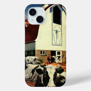Funda Para iPhone 15 Vintage Holstein Vacas de la Leche en el sector de