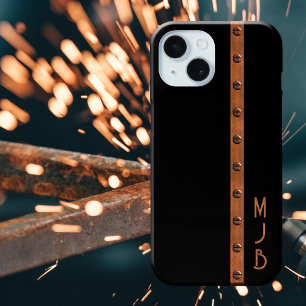 Funda Para iPhone 15 Vintage Industrial Masculine Faux Copper Black