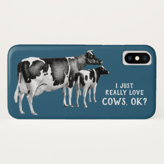 Funda Para iPhone X Vintage, me encantan las vacas | Texto blanco
