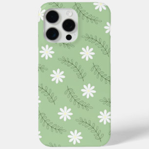 Funda Para iPhone 15 Pro Max Vintage Mid Century Patrón Verde de Flor Blanca