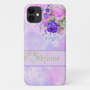 Funda Para iPhone 11 Vintage morado y rosas rosadas