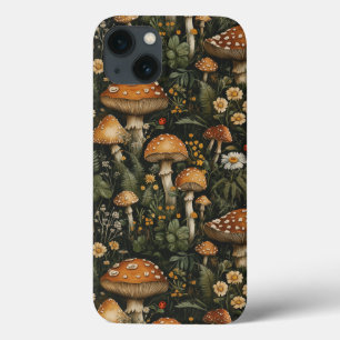 Funda Para iPhone 13 Vintage Mushroom Garden Patrón de Seamless