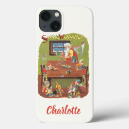 Funda Para iPhone 13 Vintage Navidad Santa con elfos en el taller