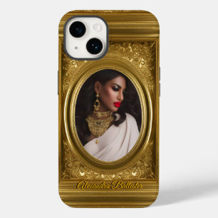 Funda Para iPhone 14 De Case-Mate Vintage Old Gold Frame agregar foto y nombre