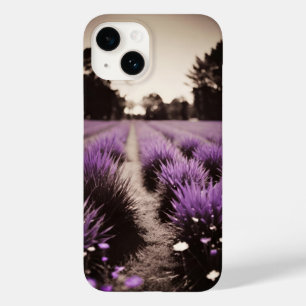 Funda Para iPhone 14 De Case-Mate Vintage Photo Purple Lavender Field y Daisies