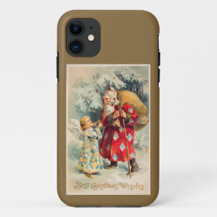 Funda Para iPhone 11 Vintage Santa Navidades Angel Gold