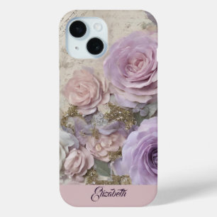 Funda Para iPhone 15 Vintage shabby chic Pink Nombre personalizado