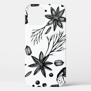 Funda Para iPhone 12 Vintage sin costura con hierbas dibujadas a mano
