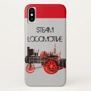 Funda Para iPhone X VINTAGE STEAM LOCOMOTIVE Gris Rojo