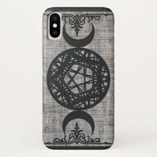 Funda Para iPhone X Vintage Wiccan del Pentagram de la luna del triple