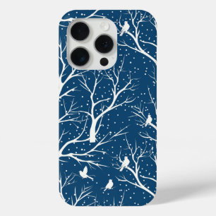 Funda Para iPhone 15 Pro Vintage Winter Sky White Birds Snowflakes