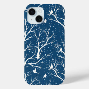 Funda Para iPhone 15 Vintage Winter Sky White Birds Snowflakes