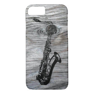 Funda Para iPhone 8/7 Vintage y rustico saxofón en madera vieja