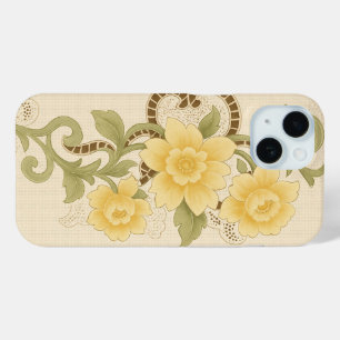 Funda Para iPhone 15 Vintage Yellow Floral Textil Art