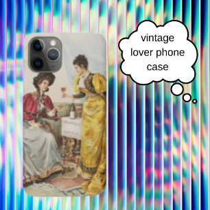 Funda Para iPhone 11 Pro Vintage Yellow Red Vress Mujeres Beber Vino